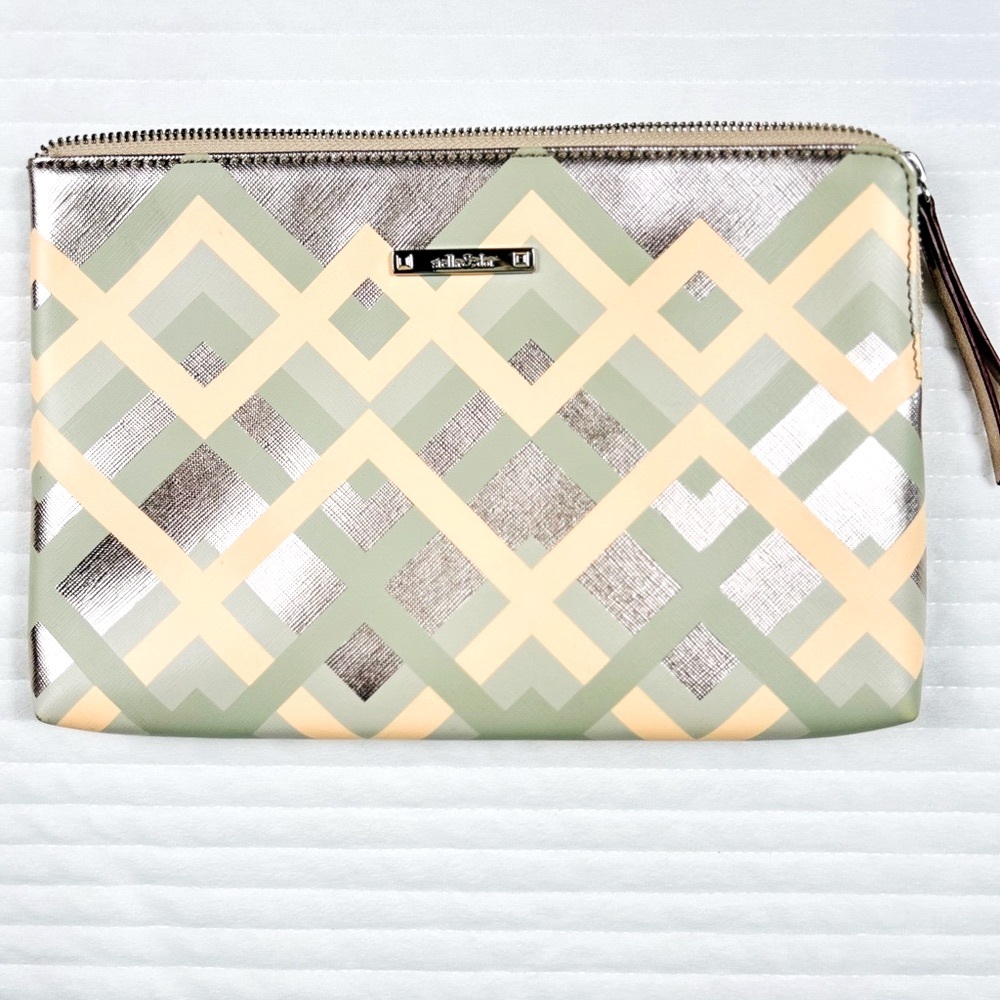 Stella & Dot Capri Pouch Clutch Purse Metallic Taupe Grey Rose Gold NWOT
